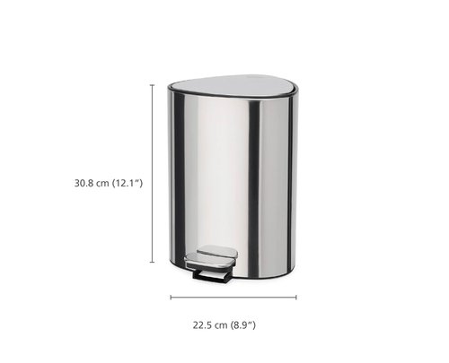 Joseph Joseph EasyStore Luxe Stainless Steel 5 Liter Pedal/1.3 Gallon Trash Can with Bin Liner Storage, Soft-Close Lid, Removable Inner Bucket, for Bathroom, Bedroom, Office