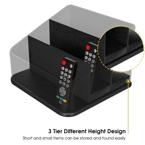 JACKCUBE Remote Control Holder with 3 Compartments, PU Leather Remote Caddy Desktop Organizer for TV, DVD, Blu-Ray, Media Player, Heater Controllers (Black) - MK122B