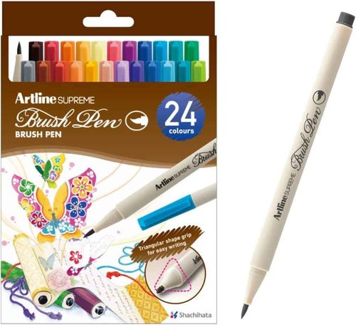 Artline SUPREME EPFS-F Watercolor Pens, Water Based Color Brush Markers with Flexible Tip, Perfect for Drawing & Calligraphy, Multi-Color - 1 Count, 24 Pack