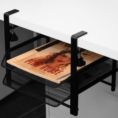Baskiss Under Desk Clamp-on Organizer Drawers, Under Desk Clamp Storage Basket, Space Saving, No Need to Drill Hole Suitable for Home Office Art Supply Storage Trays