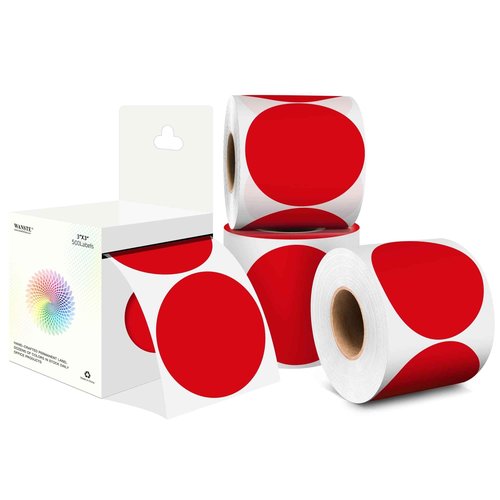 WANSTE 3 Inch Red Dot Stickers,4 Rolls 2000 Pcs,Round Colored Stickers Dots in Dispenser Box,Not-Printable Color Coding for Office, Garage Sale Label