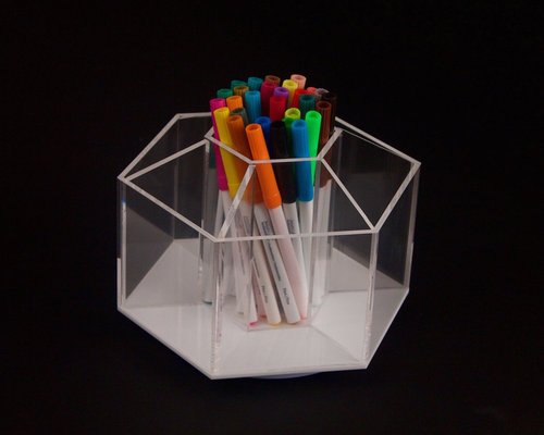 Clear Rotating Desktop Organizer – 7 Compartment Hexagon Acrylic Desk and Table Top Stationary Sorter – Stylish Holder for Office Supplies, Pens, Pencils and More - by Designstyles