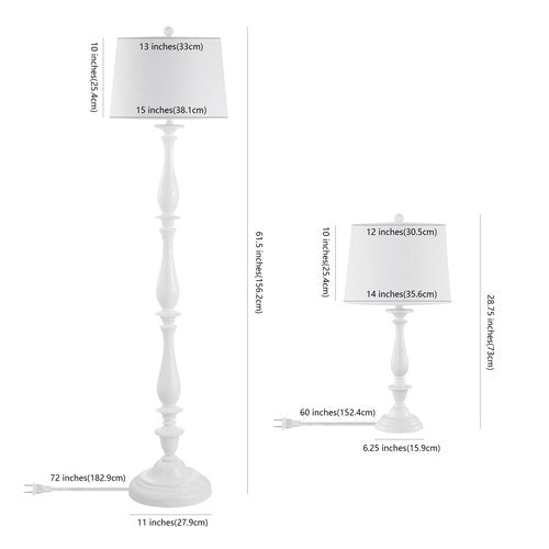 SAFAVIEH Lighting Collection Bessie Contemporary White Floor & Table Lamp Set of 3 (LED Bulbs Included)