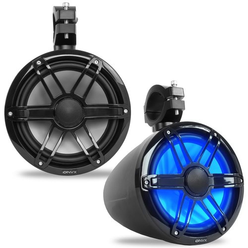 NVX MVTSP8B (Pair) - 750W Peak (250W RMS) 8" V-Series 2-Way Marine Tower Speakers with LED Lighting & 359° Swiveling Clamps - Sport Black