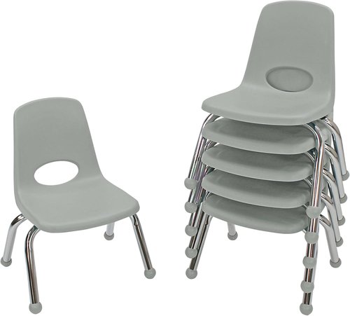FDP 10 School Stack Chair - Stacking Student Seat with Chromed Steel Legs | Light Gray (6-Pack)