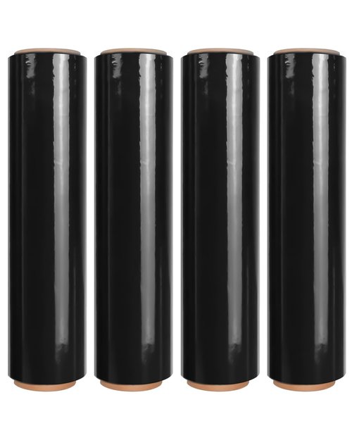18" Black Stretch Wrap Roll, Heavy Duty 18 Inch 1500ft Shrink Wrap Roll, 80 Gauge Industrial Strength Stretch Film Plastic Wrap for Pallet Wrapping Shipping Moving(4 Pack)