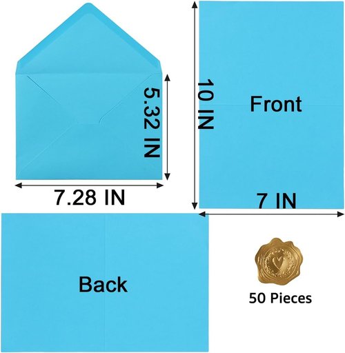 Skiennix A7 Colorful Envelopes - 50 Pack with Blank Heavy Cardstock & Gold Stickers | Perfect for Invitations, Weddings, Birthdays