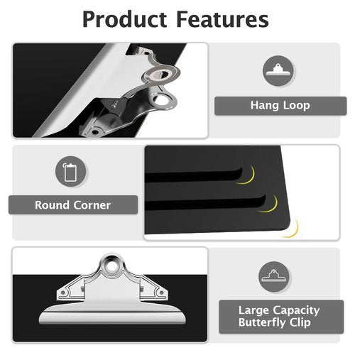 Macroclo Legal Size Clipboard, Black Plastic 8.5 x 14 Clip Board for Lawers, Heavy Duty Butterfly Clip, 9 x 15 in, Office & School Supply(Pack of 10)