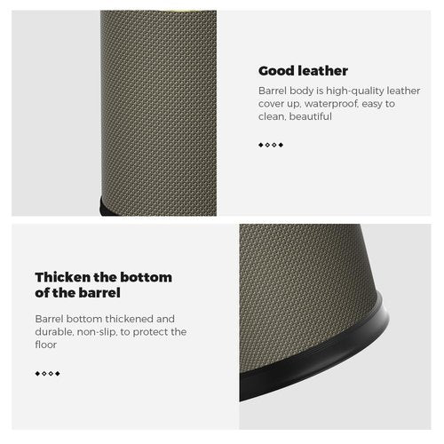 YOJIA 2.4 Gallon Bathroom Trash Can with Lid, Pu Leather Modern Garbage Can, Round Decorative Waste Basket, for Near Desk, Powder, Bedroom, Hotel, Office, Home (9L-Checked Grey)