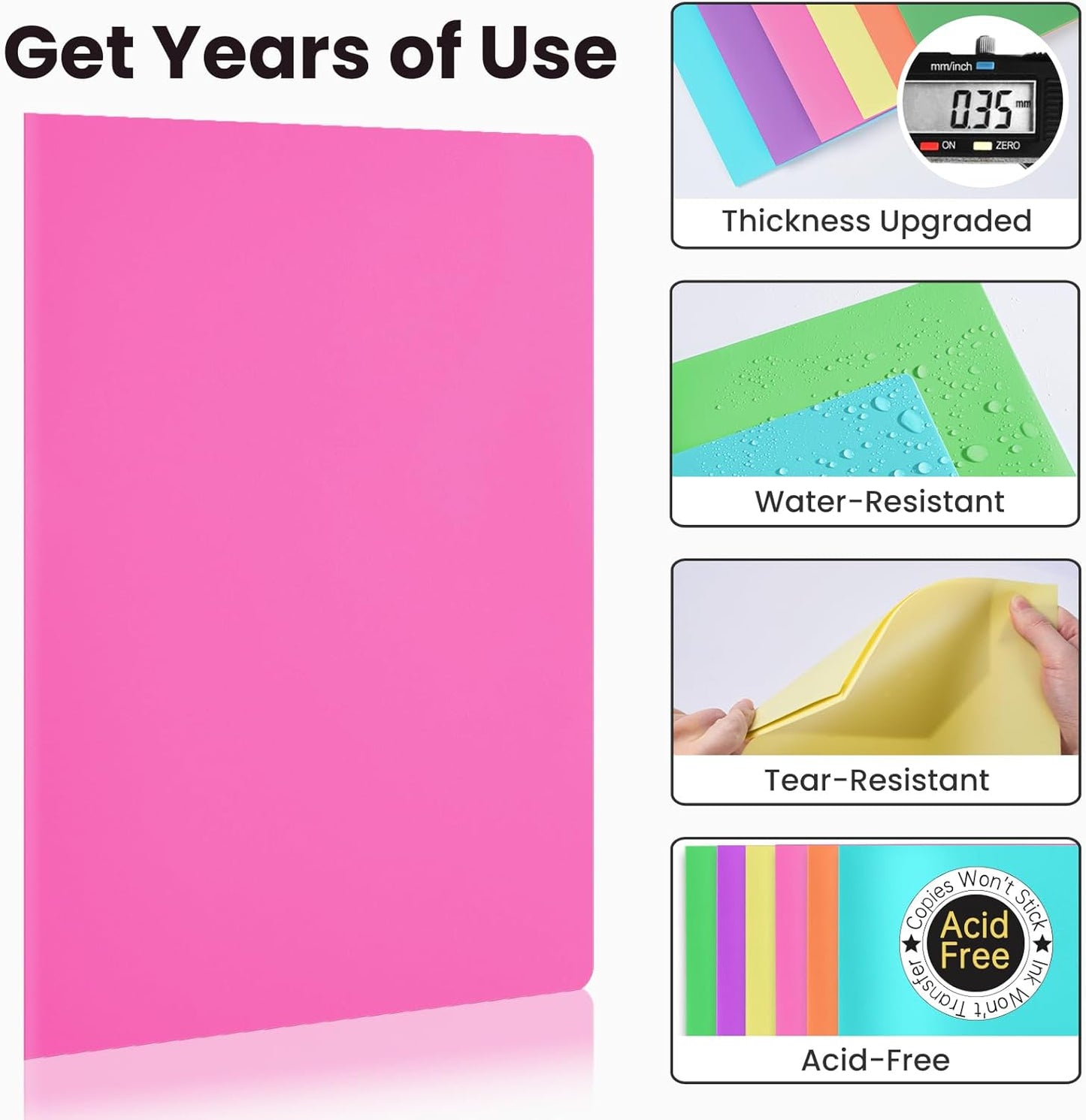 Sooez 6-Pack Plastic Pocket Folders - Heavy Duty, Aesthetic Pastel Colors | Ideal for School & Office
