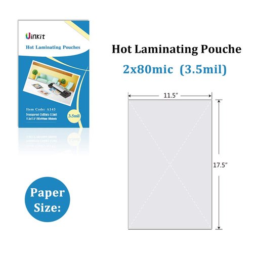 Uinkit 3.5 Mil 100 Pack Clear Thermal Laminating Pouches, 11.5 x 17.5-Inch Lamination Pouches Paper, Fits 11 x 17 Inch Laminator Sheet, Rounded Corner