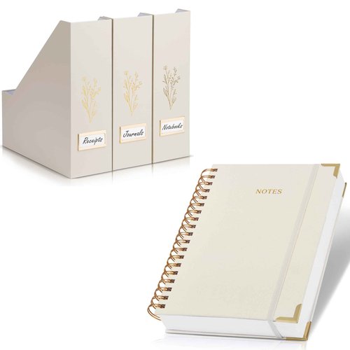 ZICOTO Aesthetic Thick Spiral Notebook Journal and Magazine Holder Set Of 3 Bundle - Perfect For Writing And Staying Organized at Work or School