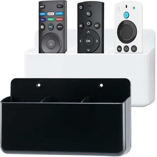 First-zgel 3 Slot Adjustable Remote Holder Wall Mount, TV Controller Holder Hollow Bottom Slot Easy Phone Charging, Adhesive Remote Control Holder, Wall Pen Holder for Office School Home, 2 Packs