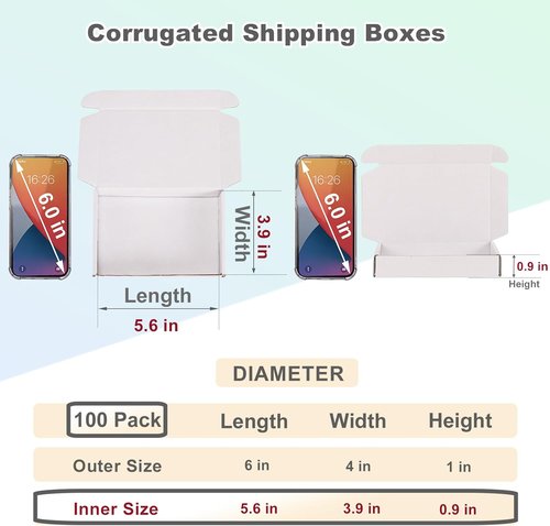 MEBRUDY Small Shipping Boxes - 100 Pack | 6x4x1 Inches Corrugated Cardboard Mailers in White