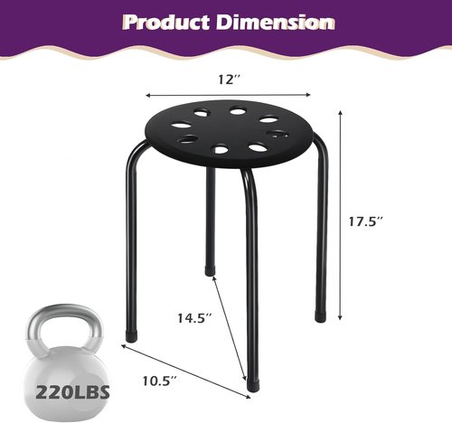 POWERSTONE Stackable Stools - Set of 6 Colorful 17.5in Portable Bar Stools with Iron Legs | Flexible Classroom Seating