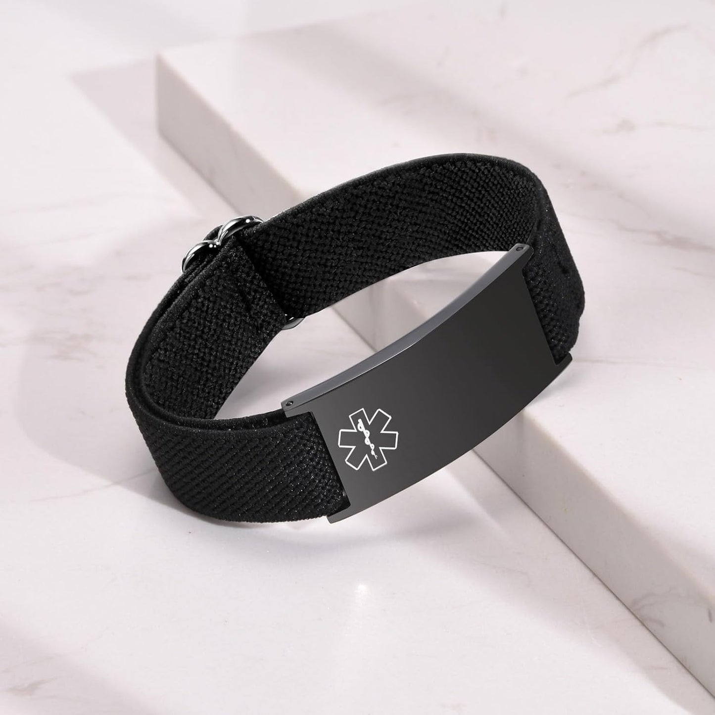 Skiennix Personalized Medical Alert Bracelet - Custom Engraved Stainless Steel ID for Emergency Awareness | Elastic Strap for Men
