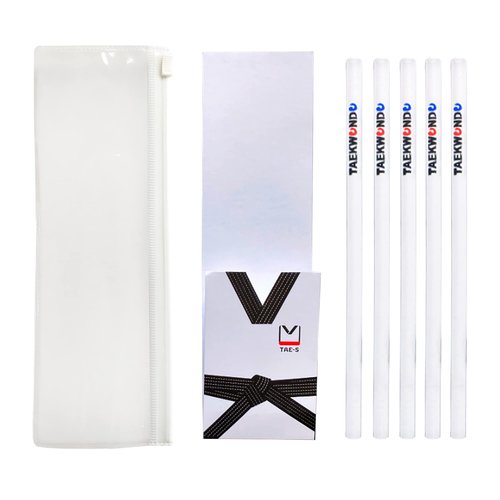 TAE-S Taekwondo Pencils HB Wood Cased with White Clear PVC Pencil Case Thoughtful Gift Idea for Martial Arts Students (6 Packs of 5 (30 Count), White)