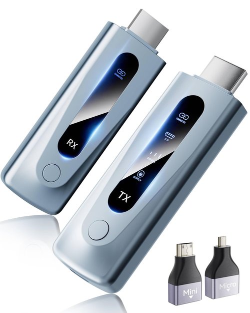 2025 Upgraded Wireless HDMI Transmitter and Receiver 328FT/100M, Plug & Play Portable 5G+2.4G Wireless HDMI Extender Kit for 4K Decode Input 1080P Output, for Audio to Monitor from Laptop/TV Box