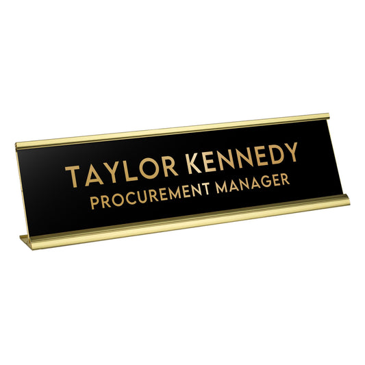 Custom Engraved Desk Plate | Personalized with your Name and Title | Perfect Decor for Office, Business, or Home | Multiple Font and Color Options | 2x8" or 2x10" (Black w/Gold Letters, 2x10")