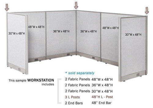 GOF 5ft / 60" H L-Post Connector for L Shaped Partitions, Office Large Fabric Privacy Room Divider Panel Part (L Post 60" Height)