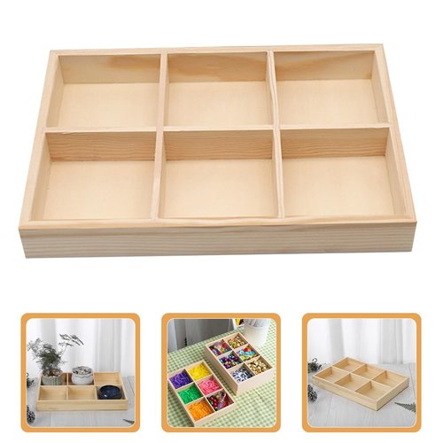 Zerodeko 2pcs Storage Box, Natural Bamboo 6-Compartment Drawer Organizer, Wooden Storage Tray for Pencil Case, Makeup, Office Supplies, Desk, Kitchen, Vanity, Classroom