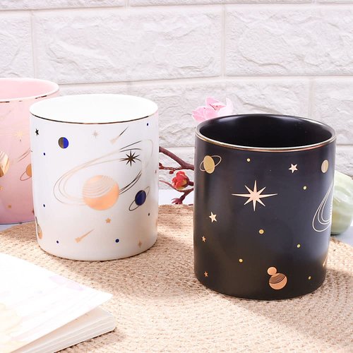 BOSILI Cute Ceramic Pen Holder Organizer Pencil Holder Desktop Black and White Set of 2