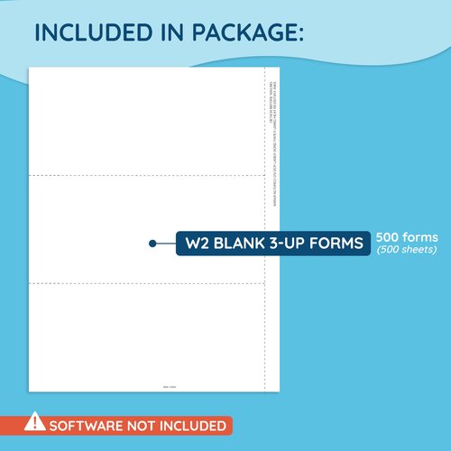 Blue Summit Blank W2 3 Up Tax Forms 2025, W2 Perforated Paper 500 Employee Sets, Ideal for E-Filing, Compatible with Quickbooks and Laser or Inkjet Printers, 500 Sheets