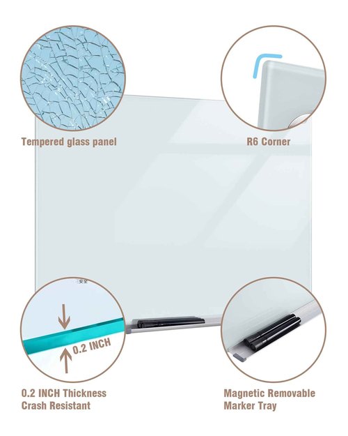 Mifuro Magnetic Glass Whiteboard，24"x18" Wall Mounted Frameless Dry Erase Board for Office, Home & School White