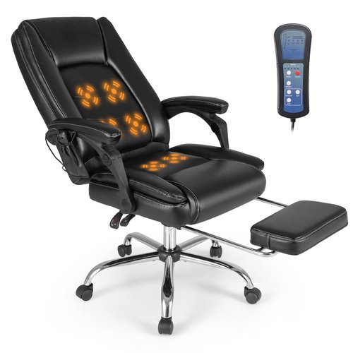 Giantex Massage Adjustable Executive Chair - 400 LBS Big and Tall Office Chair with Linkage Armrests, High Back Leather Swivel Computer Task Chair, Large Ergonomic Reclining Home Office Chair (Black)