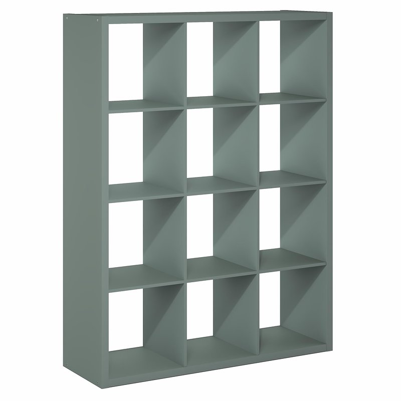 Furinno Cubicle Book Shelf, 12-Cube Bookshelf, Extra Thick Frame Reversible Bookcase with Open Back, 14.6" x 44" x 58", for Living Room, Bedroom, Home Office, Sage Green