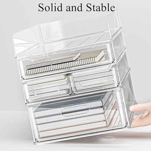 MineSign 6Pack Desk Organizer with Drawers Stackable Paper Letter Tray for Office Organization Multi-functional Plastic Storage Box for Office Supplies Makeup Jewelry Beauty Accessories