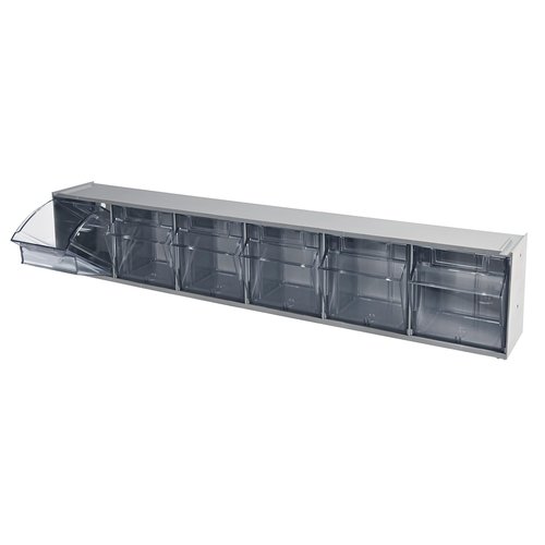 Deflecto Six-bin horizontal tilt bin storage system, 23-5/8w x 3-5/8d x 4-1/2h, Gray (20609B1PK)