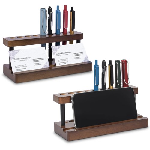 2 Pack Wooden Pen Holder for Desk, Wood Pencil Holder Fountain Pens Display Stand with 9 Slots and Phone Holder, Stylish Office Desk Decor, Pen Organizer for Office, Home