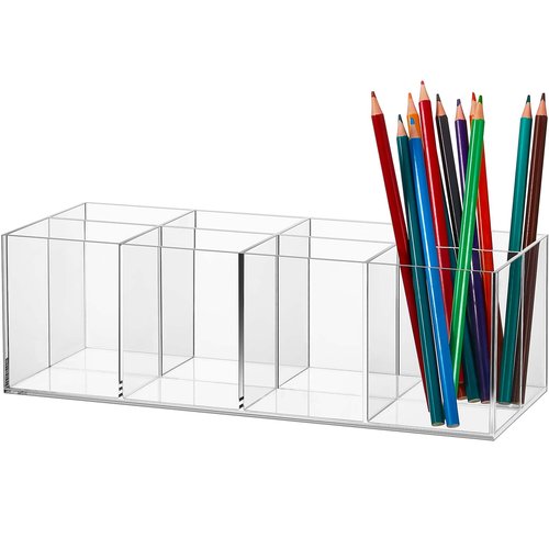 Yulejo 8 Slot Clear Acrylic Pen Holder Makeup Brushes Organizer Holder Eyebrow Pen Container Bathroom Storage Square Cube Deep Organizer Countertop Storage Pencil Display Case for Office Desk