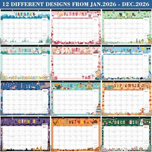 2026 Desk Calendar - Desk Calendar 2026, 2026 Calendar from Jan 2026 to Dec 2026, 17"¡¿12", 12 months Calendar with Corner Protectors, Large Ruled Blocks, Notes - 12 Different Themes