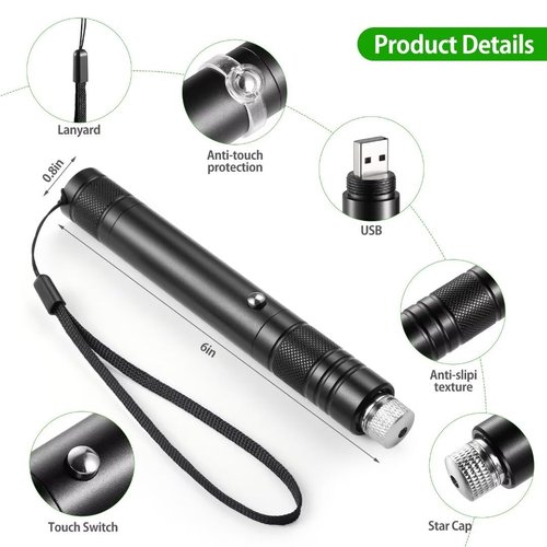 Laser Pointer High Power Rechargeable Lazer Pointer, Laser Pen with Long Range Adjustable Focus with Star Cap, Laser Pointer Pen Suitable for Outdoor, Astronomy, Cats Dogs (Red)