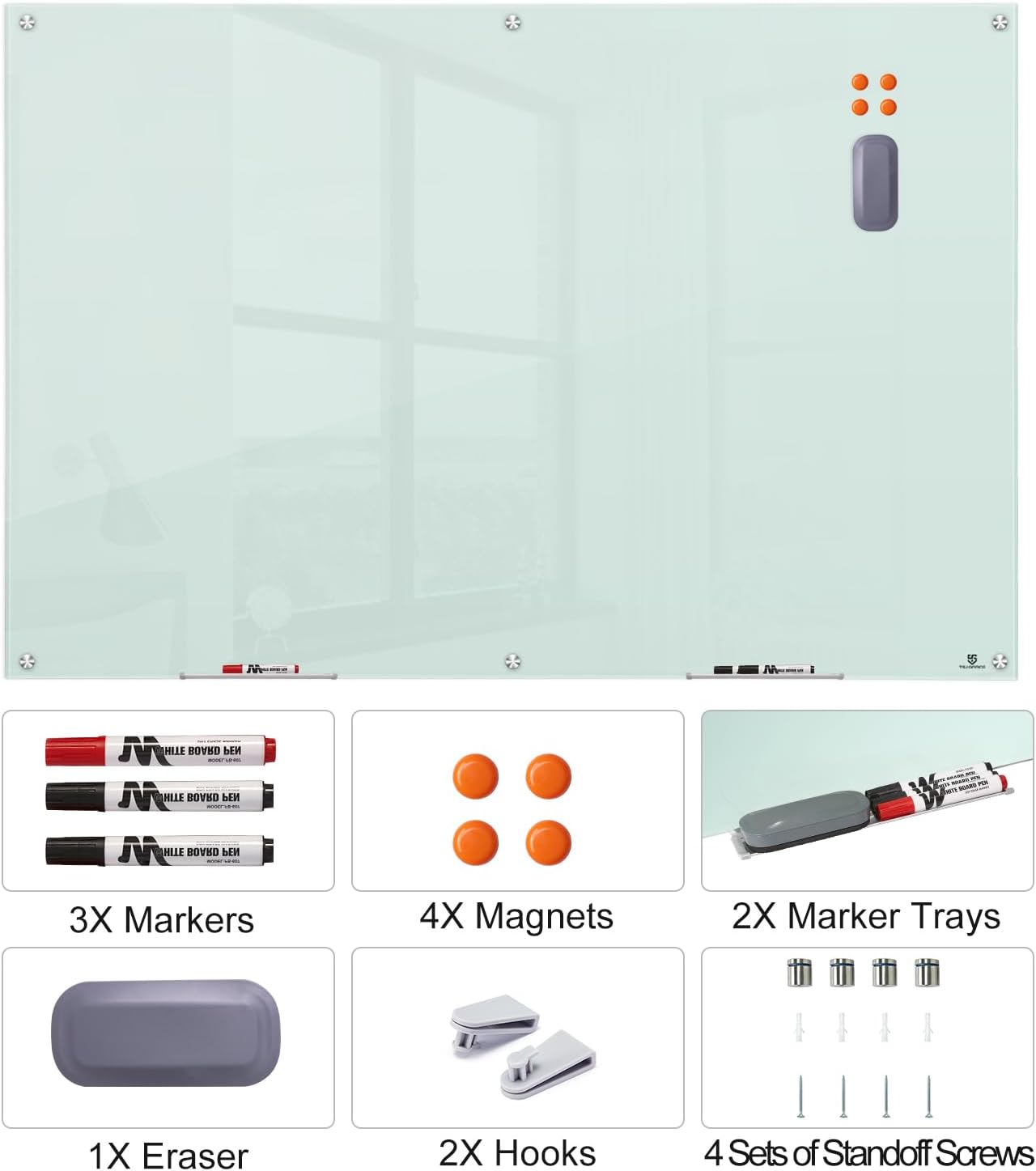 TSJ OFFICE Glass Dry-Erase Board - 72 x 48 Inches | Extra Large Frameless Magnetic Whiteboard for Home & Office