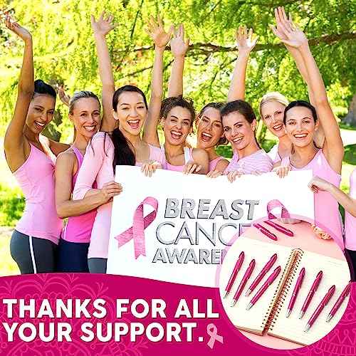 Lincia 100 Pcs Breast Cancer Awareness Ballpoint Pens Bulk Retractable Medium Point Pens with Black Ink Inspiration Thank You Gifts for Teacher, Back to School, Christmas