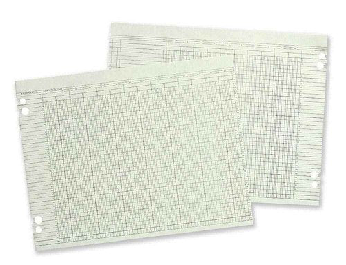 Wilson Jones Green Columnar Ruled Ledger Paper, Double Page Format, 24 Columns and 36 Lines per Page, 11 x 17 Inches, 100 Sheets per Pack (WG50-24A)