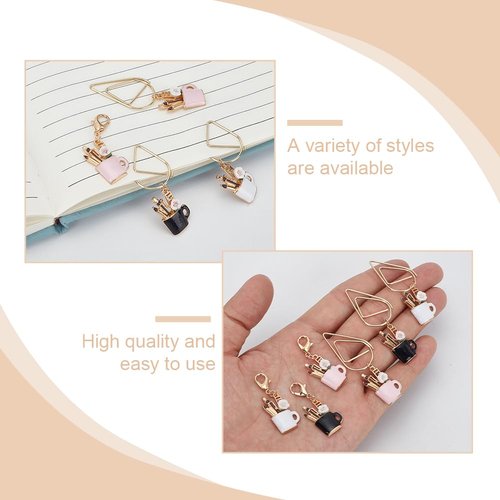 PLIGREAT 9 Pcs Alloy Paperclips with 9 Pcs Enamel Pen Charms Creative Decorative Paper Clips Cute Pendant Bookmarks Mixed Paper Clamps for Document Organizing Scrapbooks Office School Supplies