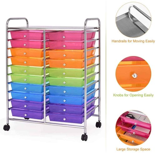 FUTADA 20 Drawers Rolling Storage Cart with Lockable Casters for School, Office, Home