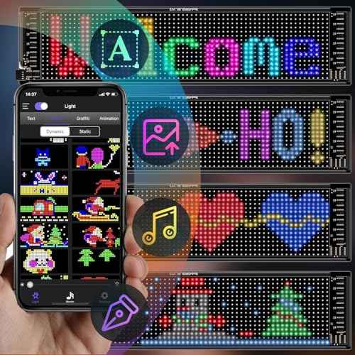 Scrolling LED Sign for Car, Flexible USB 5V LED Car Sign Bluetooth App Control Programmable Text/Animation for Cars/Taxis/Stores, Indoor/Outdoo (19''x5'')