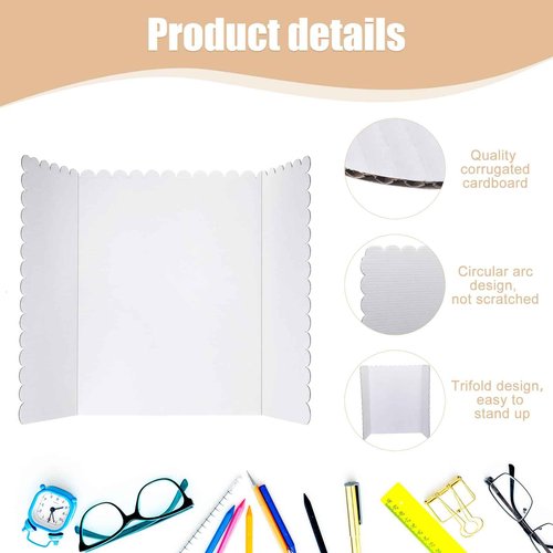 24 Pcs 24 x 36 Inch Trifold Poster Display Boards White for Science Fair Presentation Projects Photo Exhibition Display Tri fold Board Foldable Paperboard for School Supplies Bulk Business