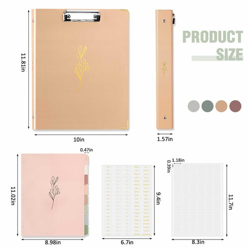 Janlaugh 4 Pack 3 Ring Clipboard Binder 1 Inch, Aesthetic Floral Clipboard Binder with Pockets, 8 Tab Dividers, 2 Blank Stickers Monthly Plan Labels for School, Office, Wedding(Fit Letter Size Paper)