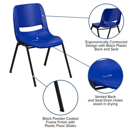 Flash Furniture HERCULES Series 440 lb. Capacity Kid's Navy Ergonomic Shell Stack Chair with Black Frame and 14" Seat Height