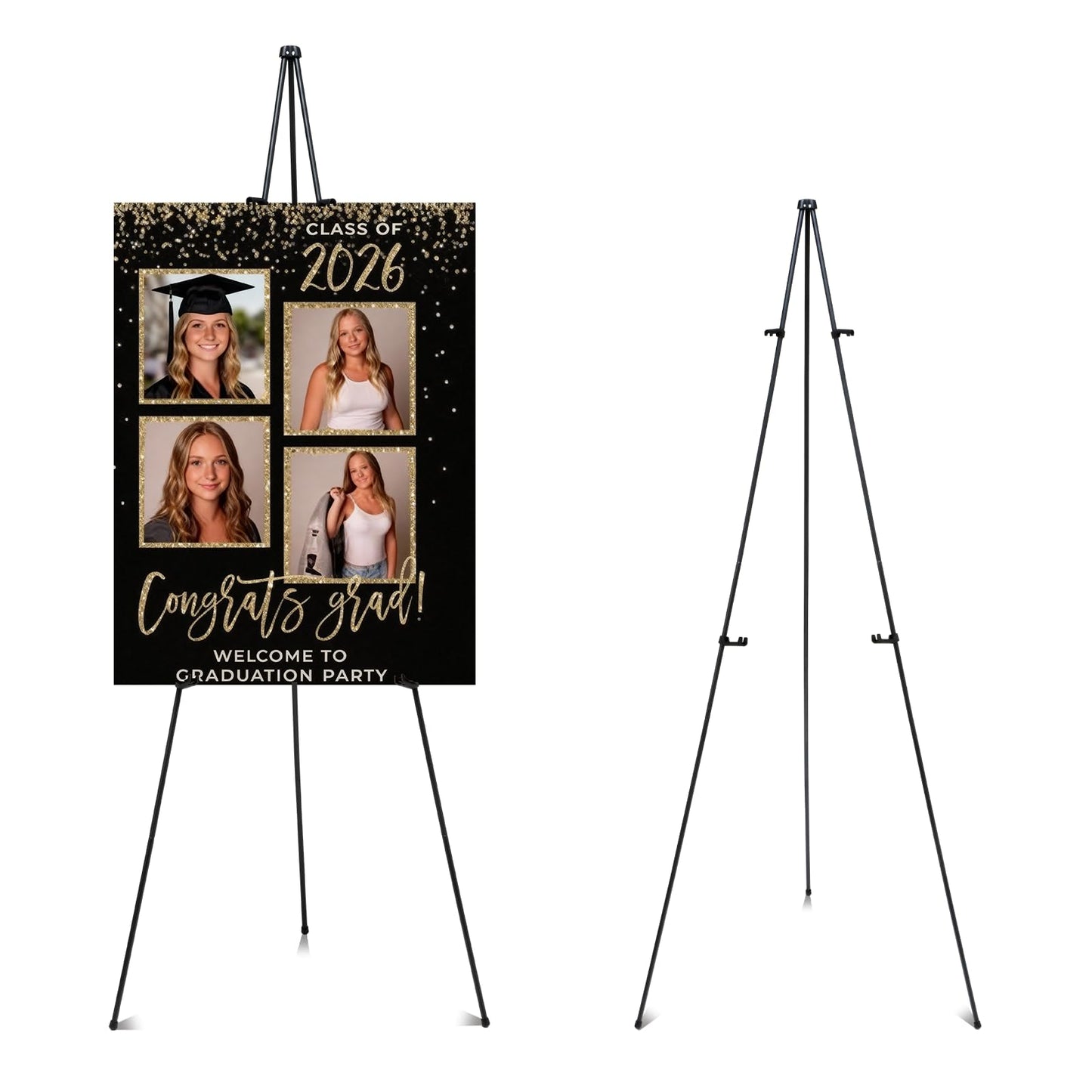 Yookeer 63'' Graduation Easel Stand for Sign Picture Senior 2026 Graduation Welcome Sign Stand End of Year Wedding Picture Display Grad Metal Stands for High School College Grad Party Photo Prop