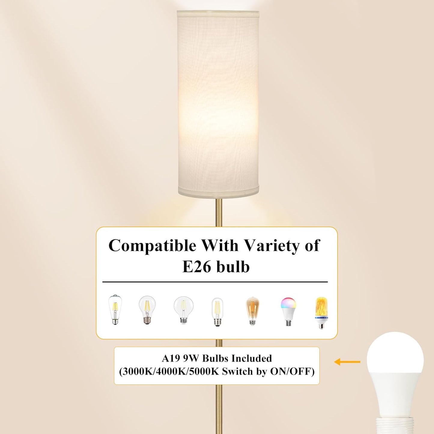 BoostArea Floor Lamp - Modern 3 Color Temperature Tall Lamp for Living Room & Office | White Linen Shade
