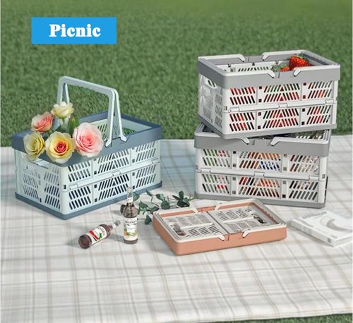 YTAONS Collapsible Storage Crate with Handles, 20L Foldable Plastic Basket, Organizer Container (Light blue, M)