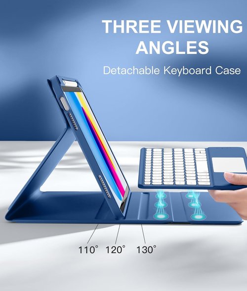 Harvopu iPad 11th & 10th Gen Case - Folio Cover with Keyboard, Trackpad & Pencil Holder | Navy Blue