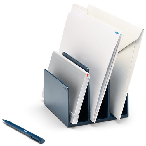 Poppin Fin File Sorter - 3-Compartment File Organizer, Sturdy and Durable Document Organizer, Sleek Design with Lacquer-like Finish, File Folder Organizer for Desk (Slate Blue)